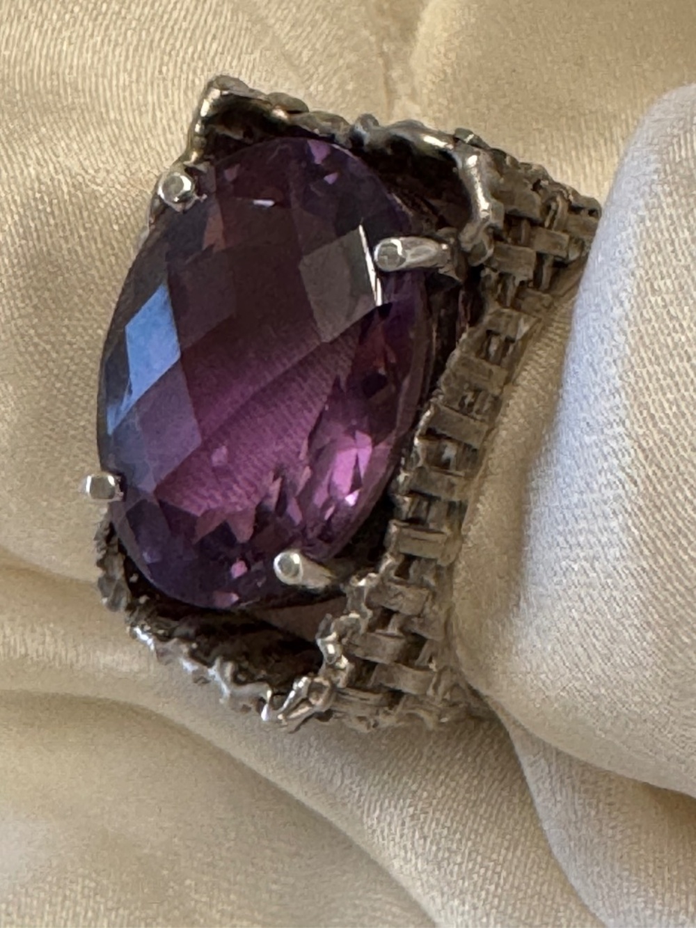 Large Natural Amethyst sterling silver 925 statement ring -GK size 9